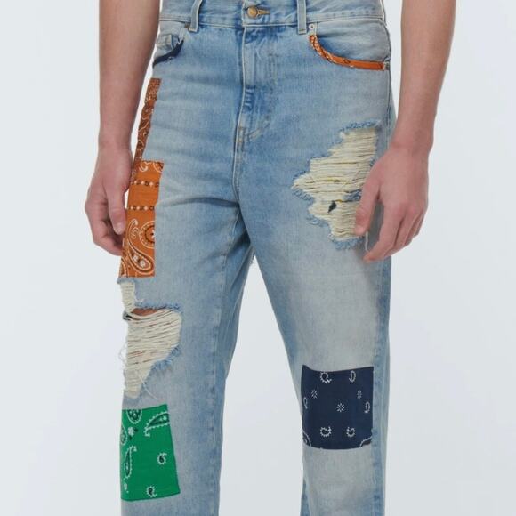 ALANUI: Men's Baggy Cut Patchwork Jeans - 30 - Picture 3 of 8